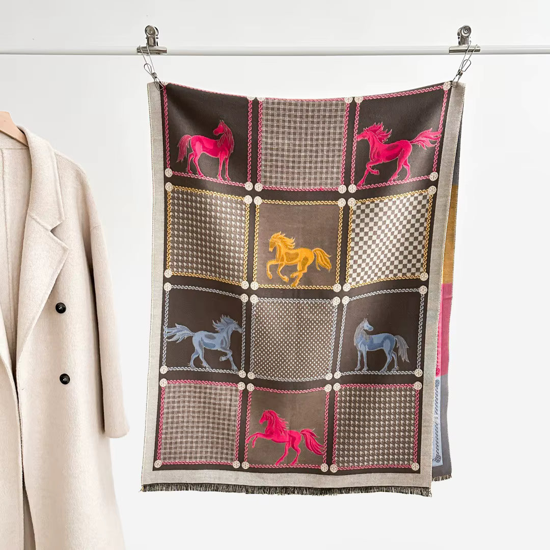 YOGI Horse Design Cashmere Blend Pashmina/Shawl