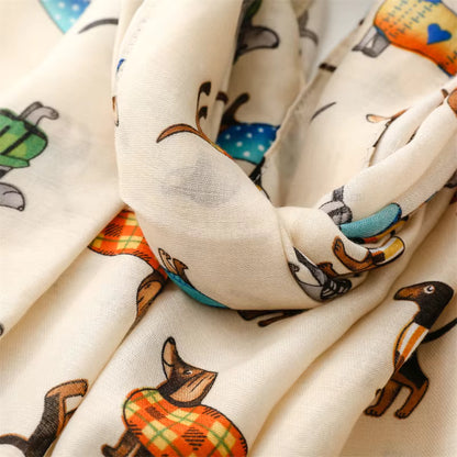 DIGBY Daschund Printed Viscose/Cotton Scarf