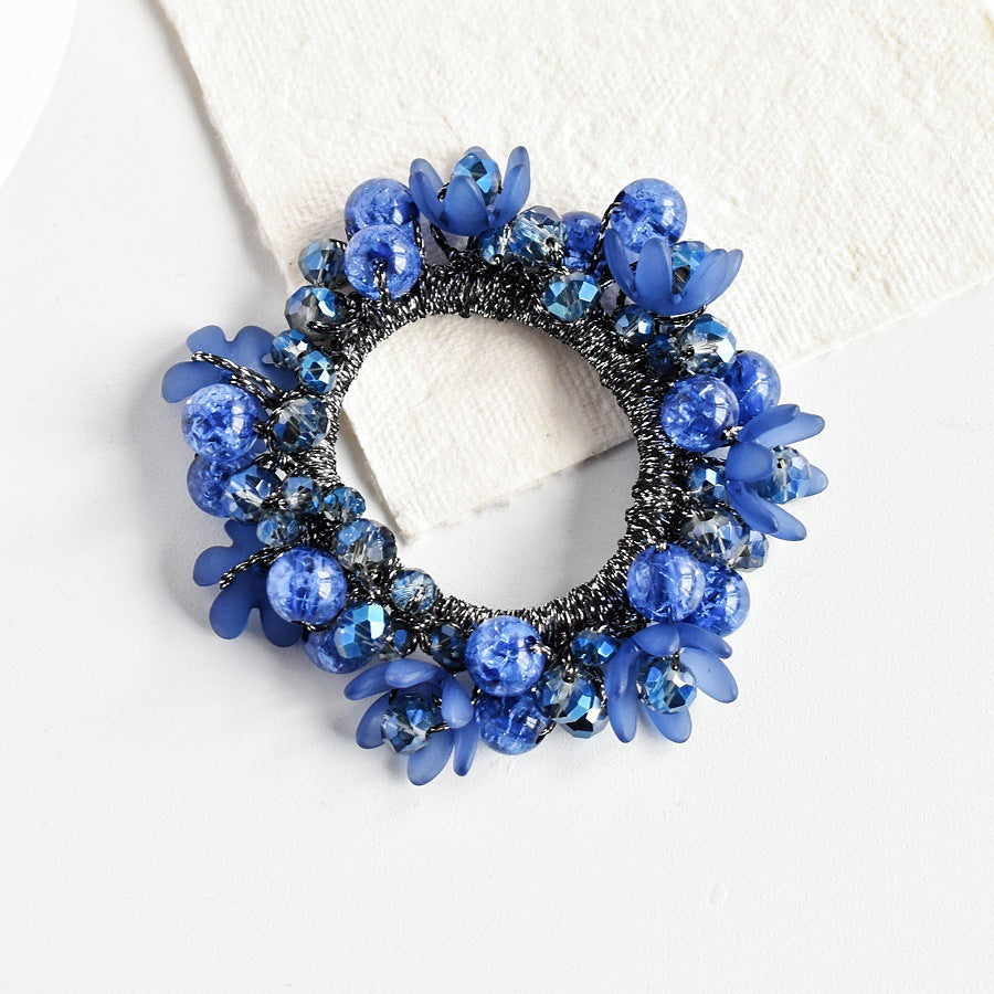 THD Crystal, Pearls and Beaded Flowers Hair Tie
