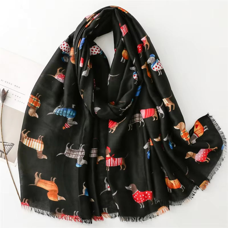 DIGBY Daschund Printed Viscose/Cotton Scarf