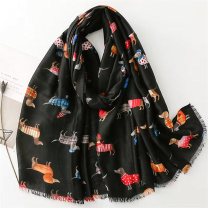 DIGBY Daschund Printed Viscose/Cotton Scarf
