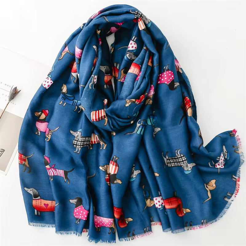 DIGBY Daschund Printed Viscose/Cotton Scarf