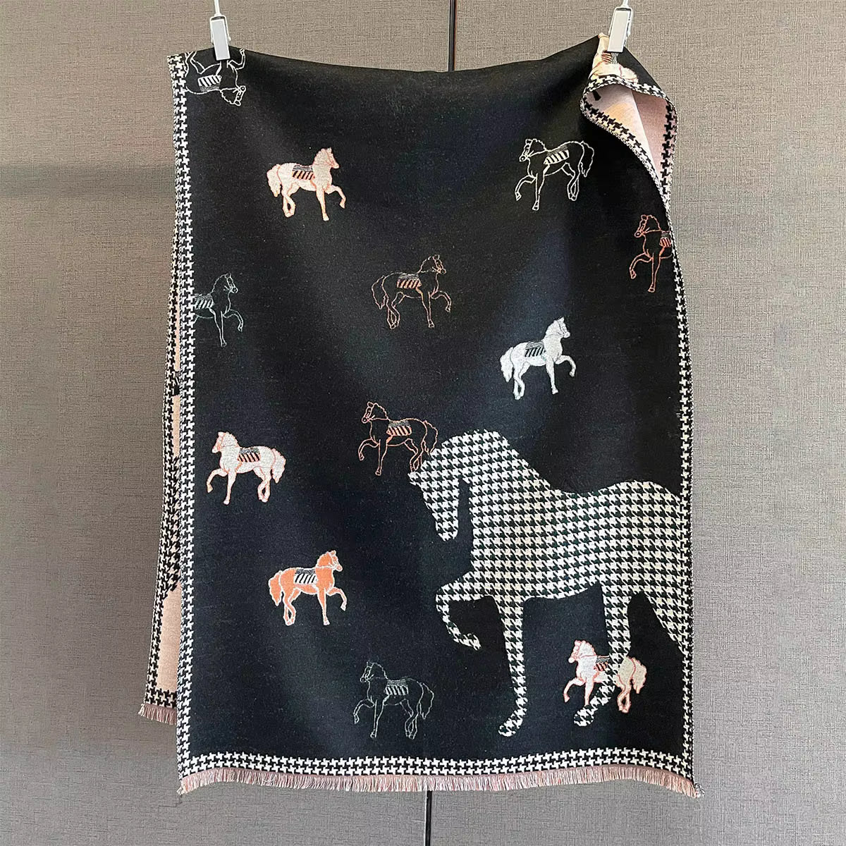 HAZEL Horse Design Cashmere Feel Pashimna/Shawl