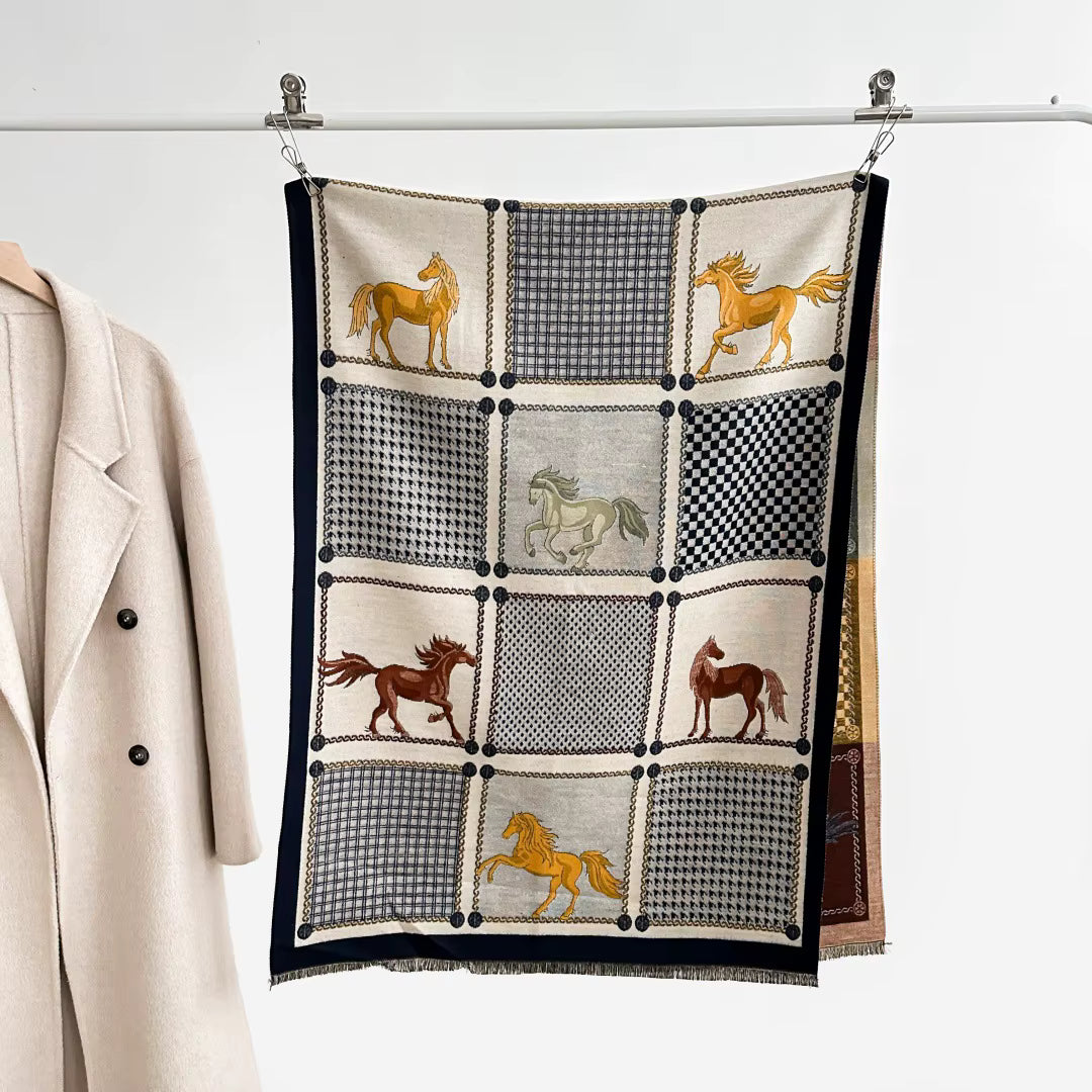 YOGI Horse Design Cashmere Blend Pashmina/Shawl