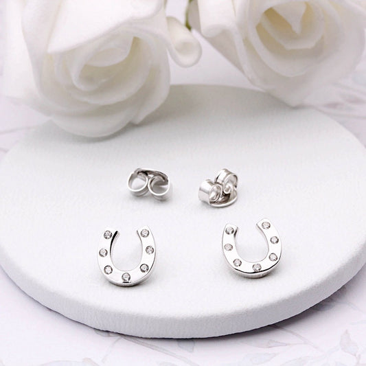 THD Stirling Silver Horseshoe Stud Earring with Cubic Zirconia's
