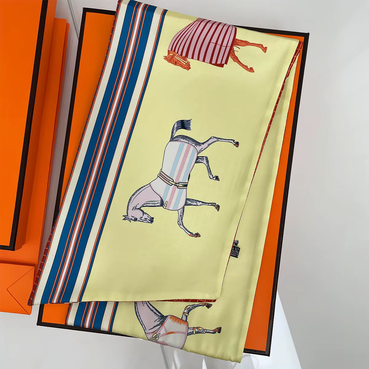 SHADOW Horse Print Long Satin Scarf