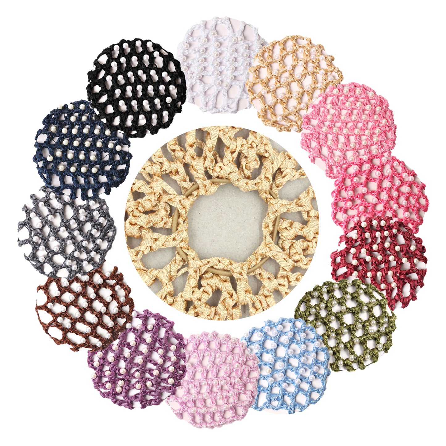 THD Crocheted Ribbon Hair Bun Net with Pearls
