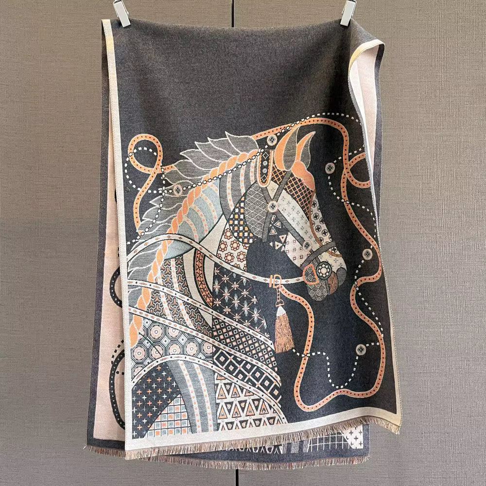 PAM Horse Design Cashmere Blend Pashmina/Shawl - 180x65cm