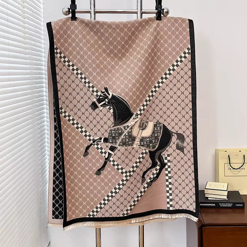 SERINA Horse Design Cashmere Blend Pashmina/Shawl