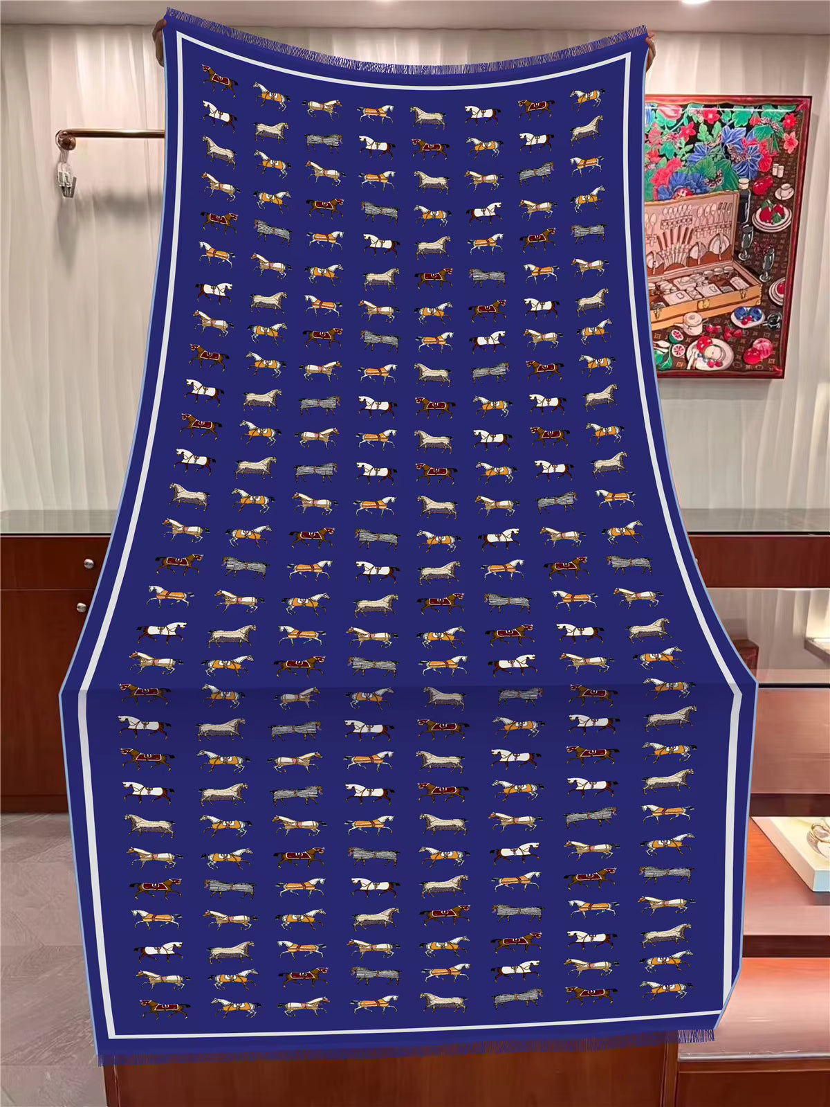 ROMANCE Horse Print Cashmere/Silk Pashmina/Shawl