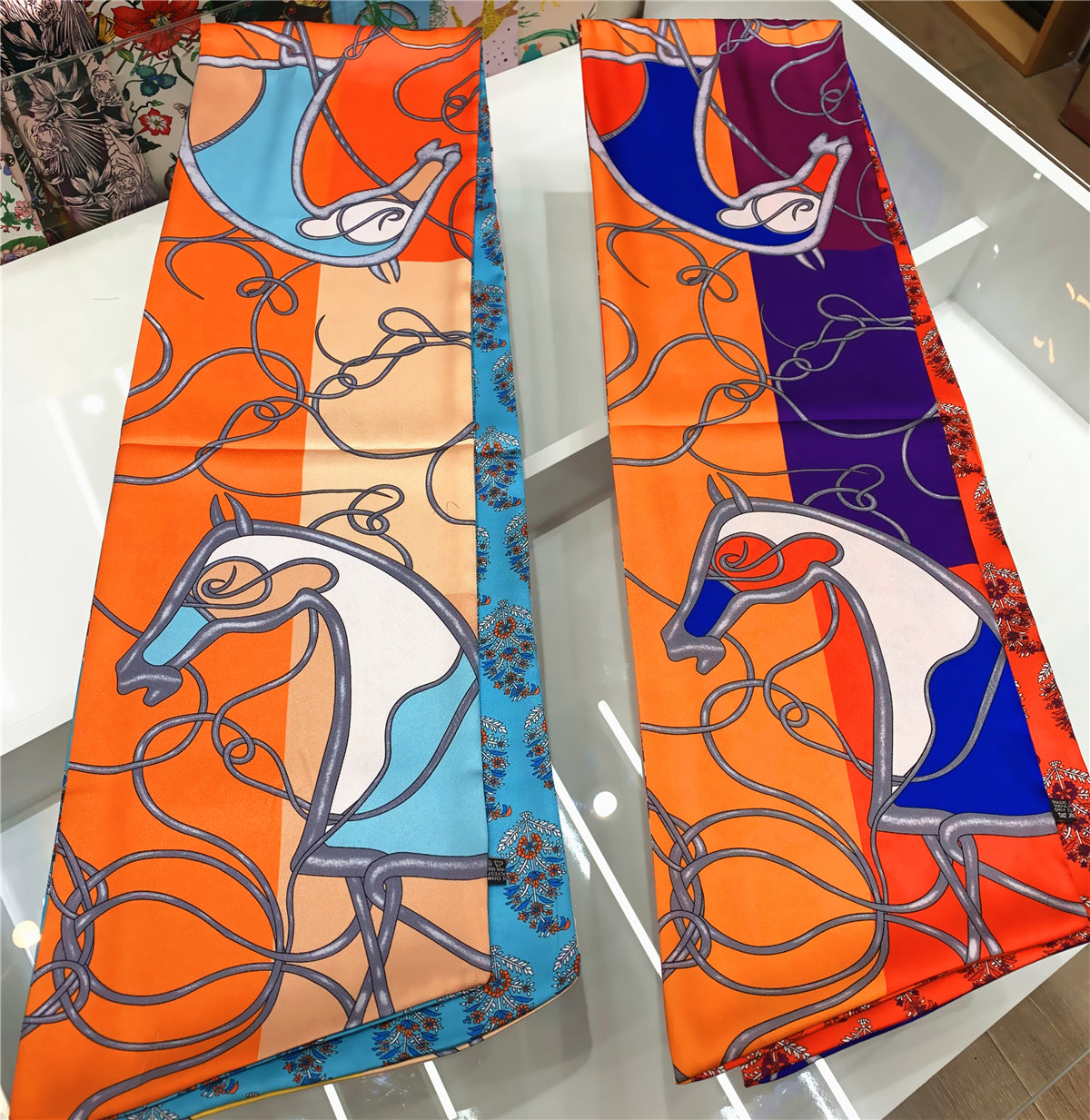DAVINCI Horse Print Long Satin Scarf