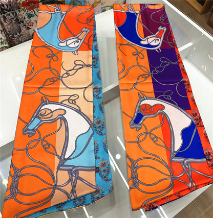 DAVINCI Horse Print Long Satin Scarf