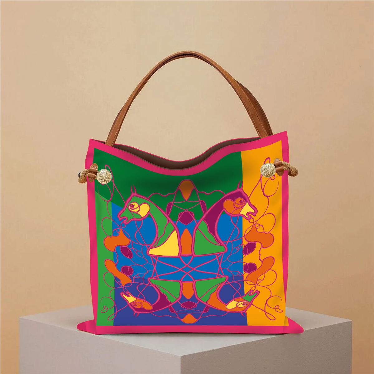 PIPER Horse Print Canvas/Satin Bag