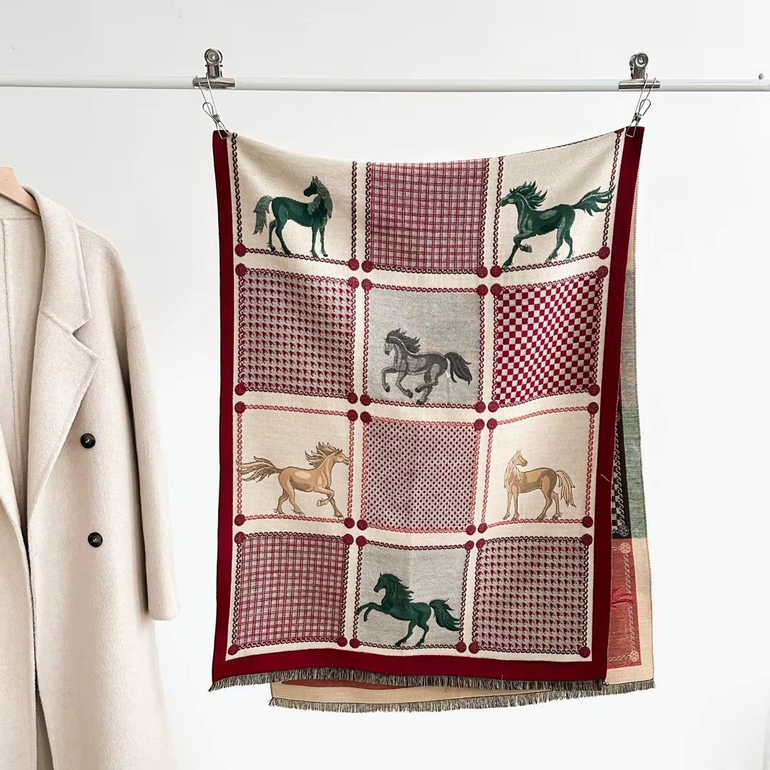 YOGI Horse Design Cashmere Blend Pashmina/Shawl