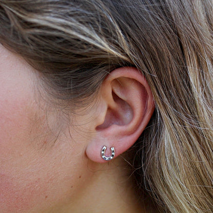 THD Stirling Silver Horseshoe Stud Earring with Cubic Zirconia's