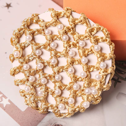 THD Crocheted Ribbon Hair Bun Net with Pearls