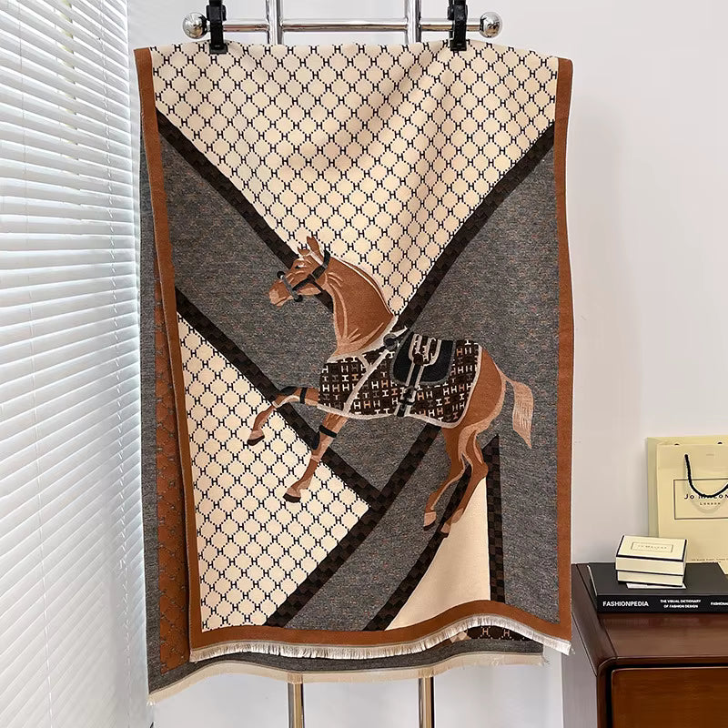 SERINA Horse Design Cashmere Blend Pashmina/Shawl