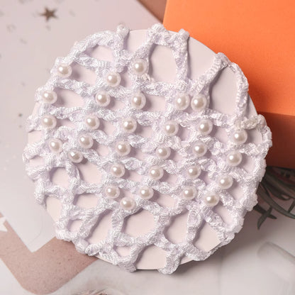 THD Crocheted Ribbon Hair Bun Net with Pearls