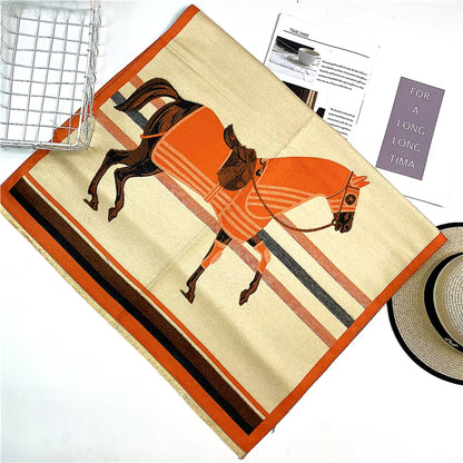 LYNETTE Horse Design Cashmere Blend Pashmina/Shawl
