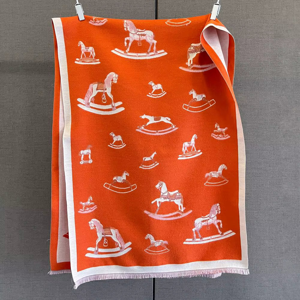ROCKING HORSE Horse Design Cashmere Feel Pashmina/Shawl