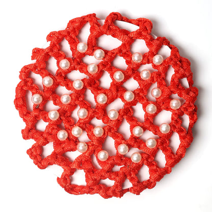 THD Crocheted Ribbon Hair Bun Net with Pearls