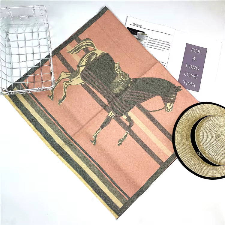 LYNETTE Horse Design Cashmere Blend Pashmina/Shawl