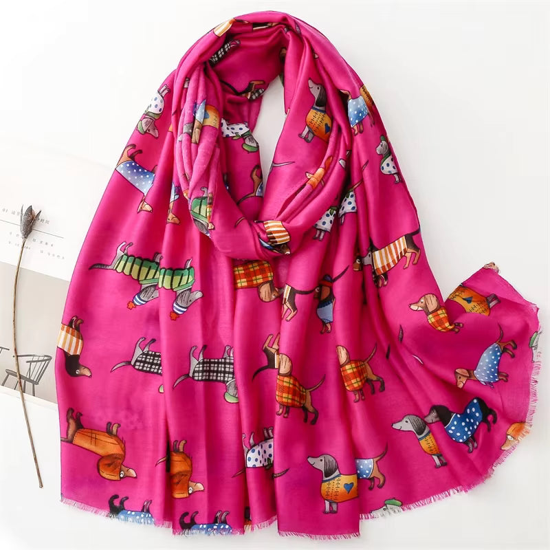 DIGBY Daschund Printed Viscose/Cotton Scarf