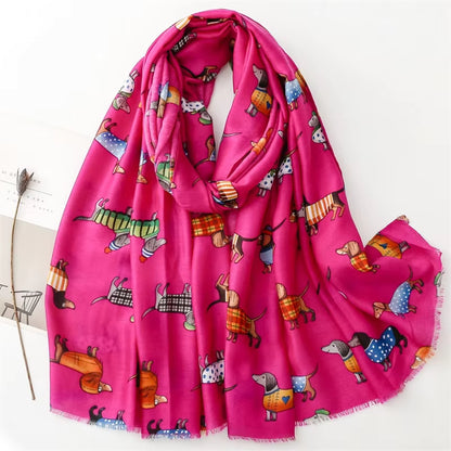 DIGBY Daschund Printed Viscose/Cotton Scarf