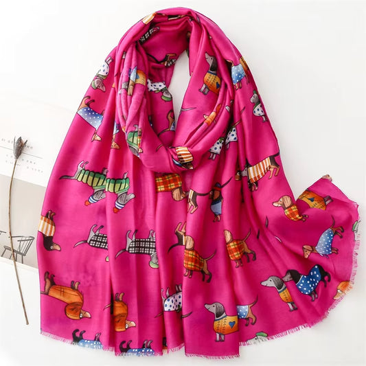 DIGBY Daschund Printed Viscose/Cotton Scarf