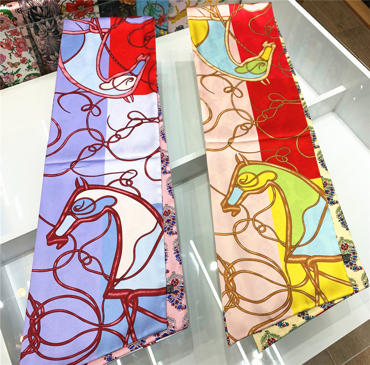 DAVINCI Horse Print Long Satin Scarf