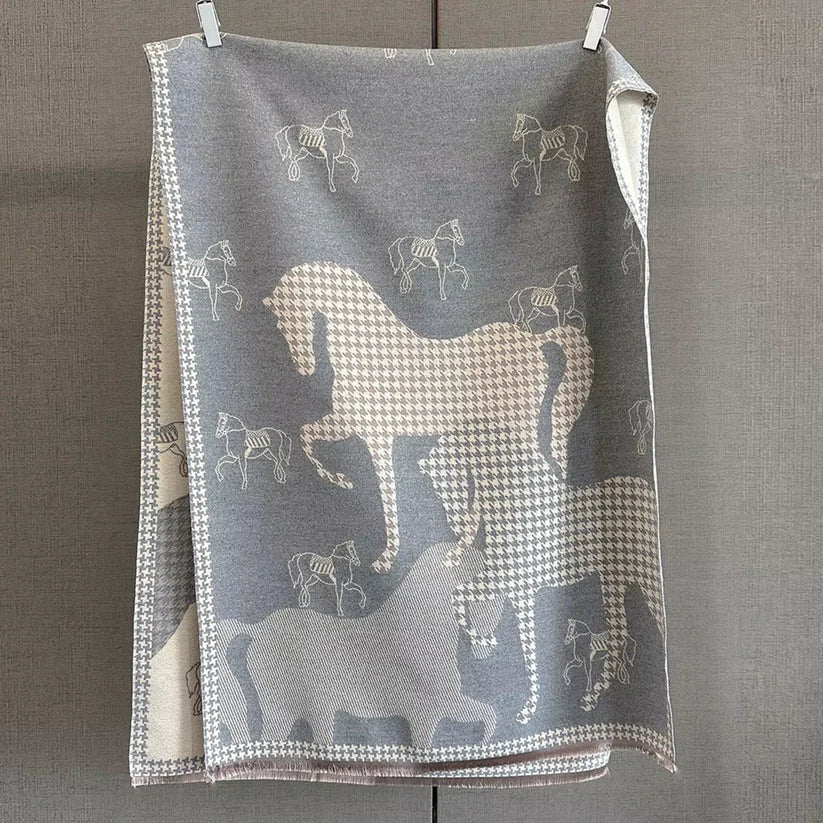HAZEL Horse Design Cashmere Feel Pashimna/Shawl