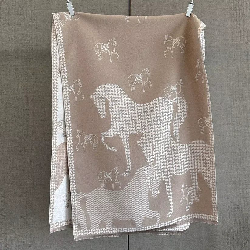 HAZEL Horse Design Cashmere Feel Pashimna/Shawl