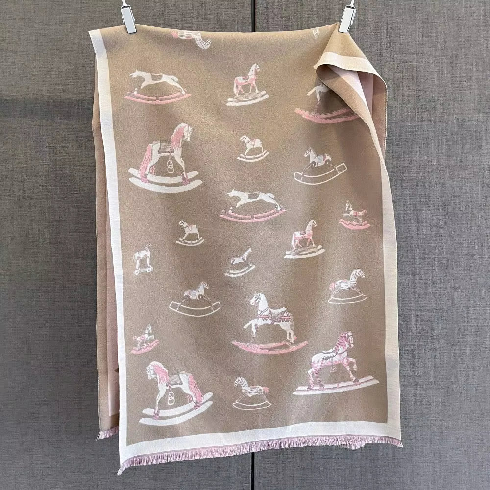 ROCKING HORSE Horse Design Cashmere Feel Pashmina/Shawl
