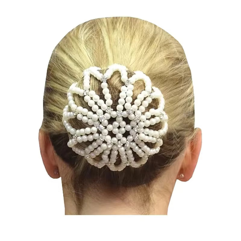 THD Pearl Elastic Hair Bun Net with Crystals
