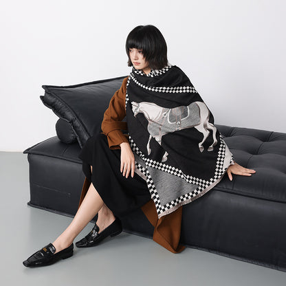 KERRYN Horse Design Cashmere Blend Pashmina/Shaw