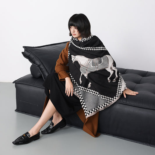 KERRYN Horse Design Cashmere Blend Pashmina/Shaw