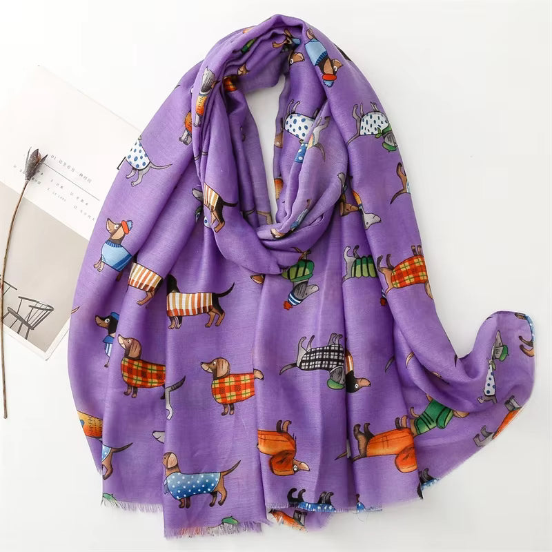 DIGBY Daschund Printed Viscose/Cotton Scarf