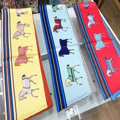 SHADOW Horse Print Long Satin Scarf