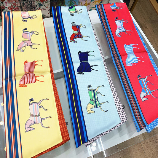 SHADOW Horse Print Long Satin Scarf