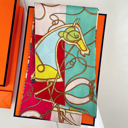 DAVINCI Horse Print Long Satin Scarf