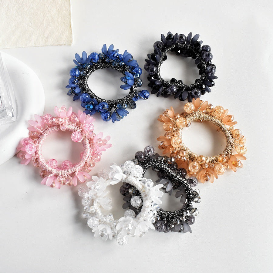 THD Crystal, Pearls and Beaded Flowers Hair Tie