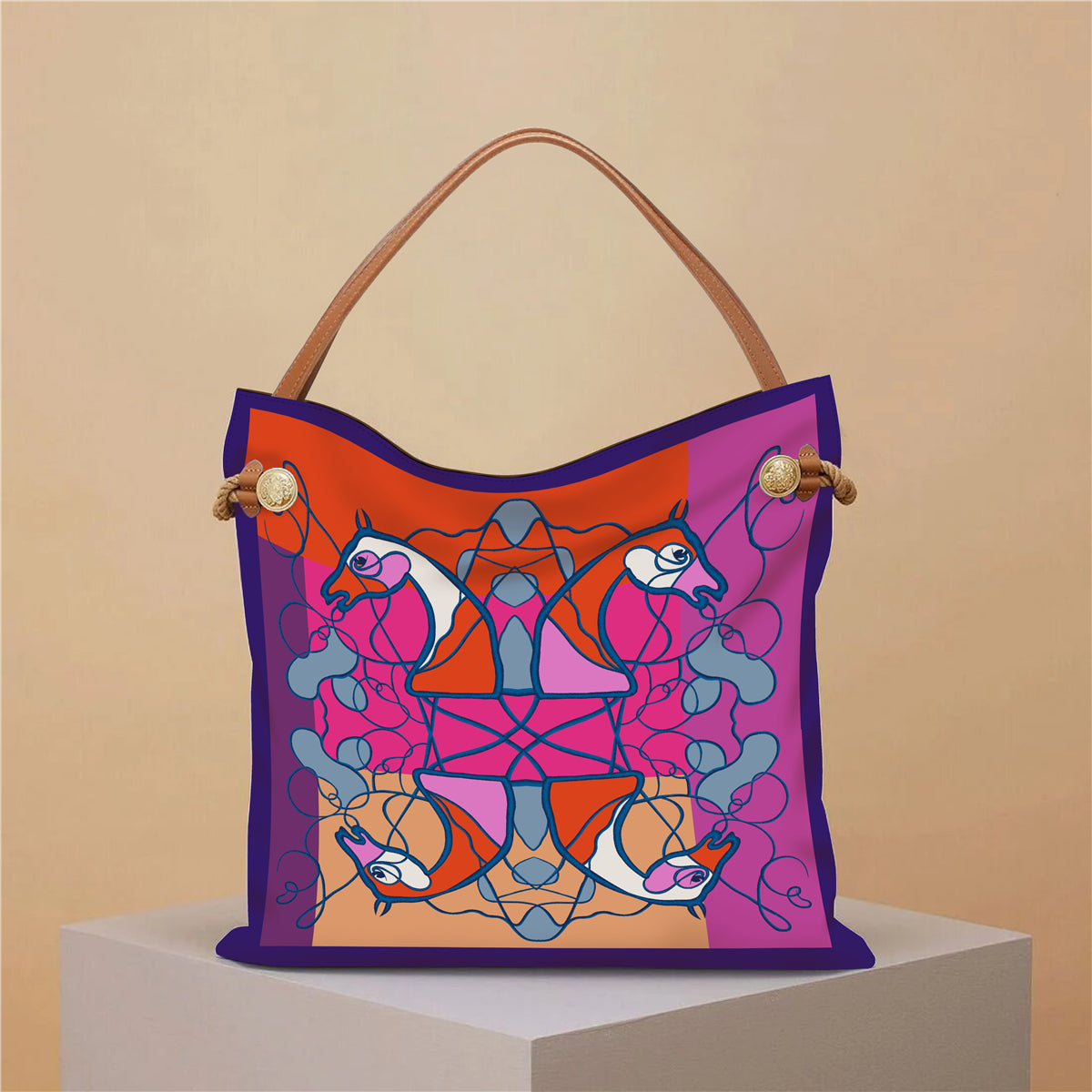 PIPER Horse Print Canvas/Satin Bag