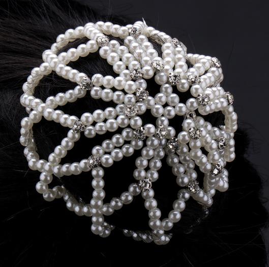 THD Pearl Elastic Hair Bun Net with Crystals