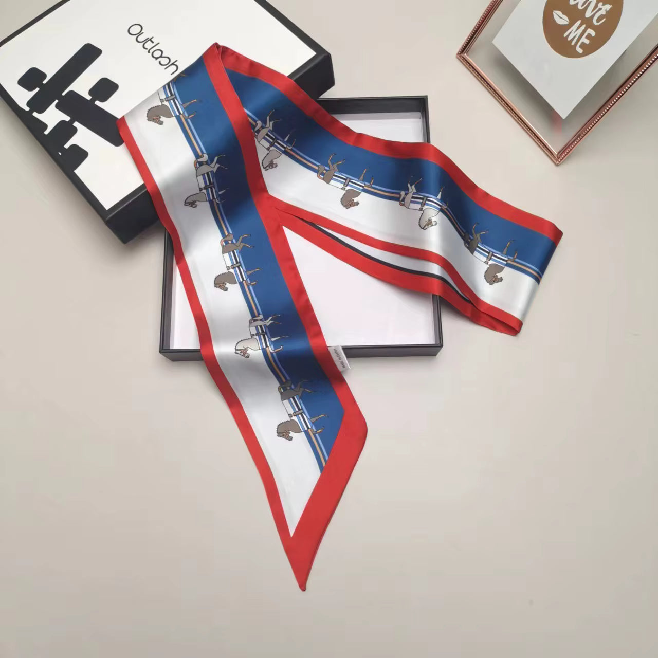 MANDY Horse Design Silk Look Skinny Scarf