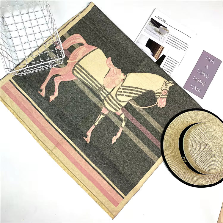 LYNETTE Horse Design Cashmere Blend Pashmina/Shawl