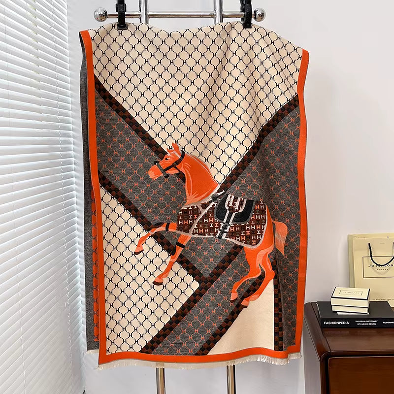 SERINA Horse Design Cashmere Blend Pashmina/Shawl