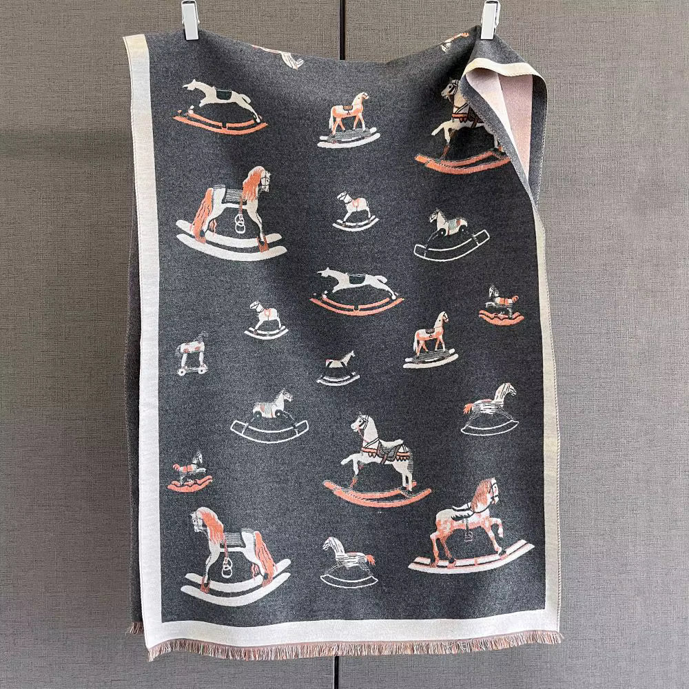 ROCKING HORSE Horse Design Cashmere Feel Pashmina/Shawl