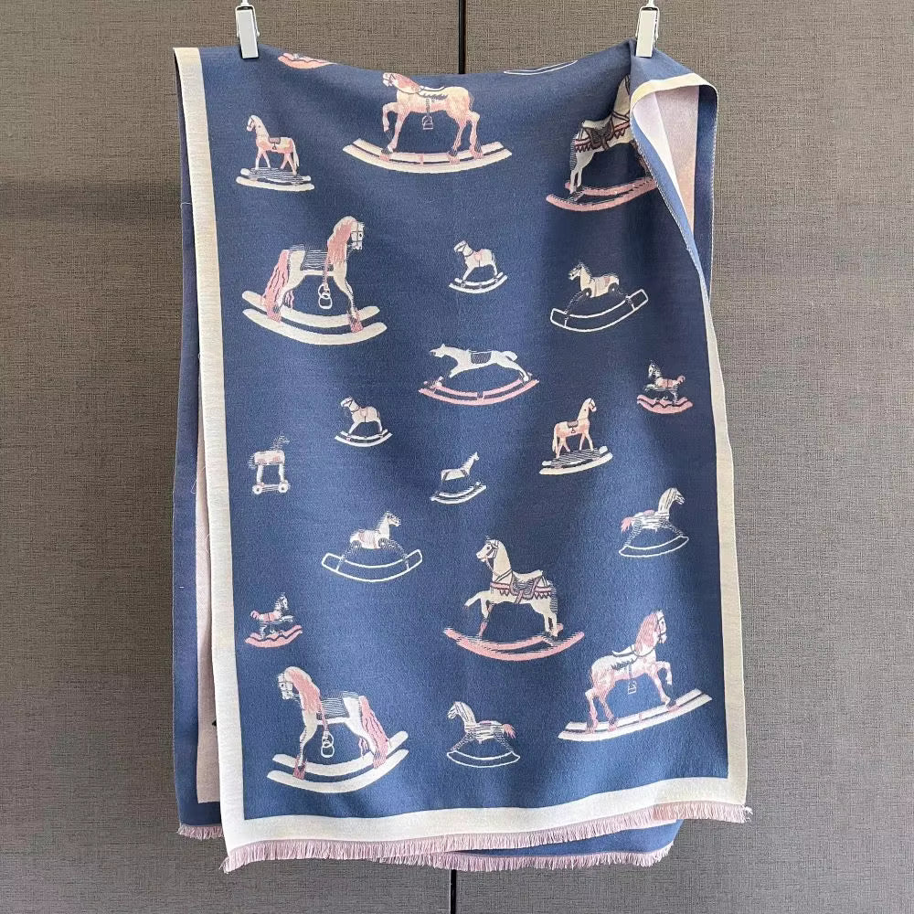 ROCKING HORSE Horse Design Cashmere Feel Pashmina/Shawl