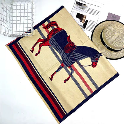 LYNETTE Horse Design Cashmere Blend Pashmina/Shawl