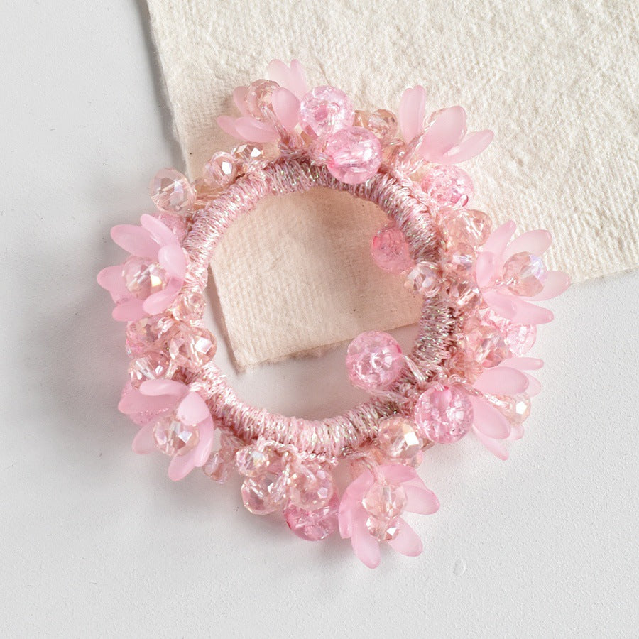 THD Crystal, Pearls and Beaded Flowers Hair Tie
